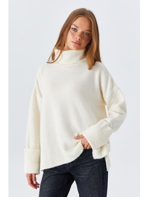 6828 Kadın Double Kol Balıkçı Triko Kazak Naturel