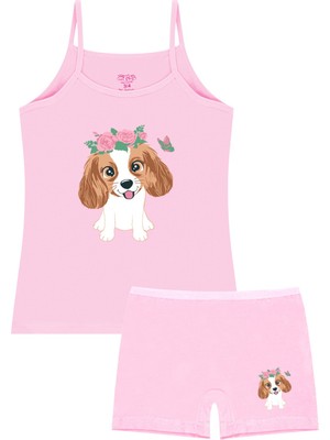 Öts Kız Çocuk Atlet Boxer Likralı Pembe Köpek (%96 Pamuk - %4 Elastan)