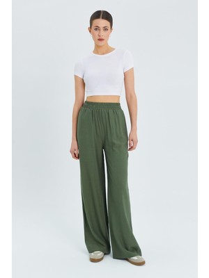 4315 Kadın Beli Lastikli Palazzo Pantolon Haki