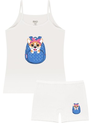 Öts Kız Çocuk Atlet Boxer Likralı Ekru Köpek (%96 Pamuk - %4 Elastan)