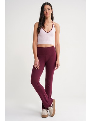 2016 Kadın Yüksek Bel Ispanyol Paça Örme Tayt Bordo