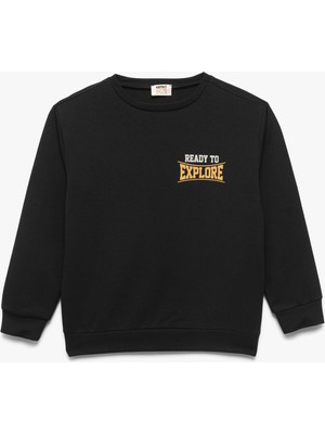 Baskılı Uzun Kollu Bisiklet Yaka Sweatshirt