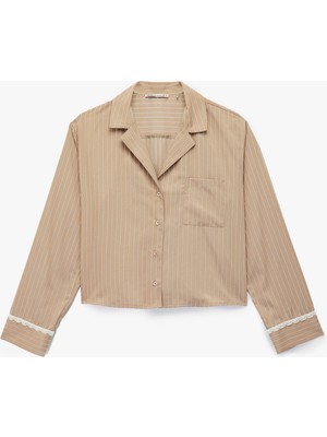 Rahat Kalıp Uzun Kollu Gömlek Yaka Pijama Üstü