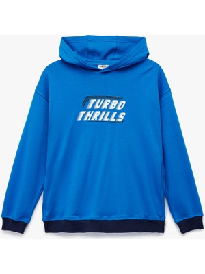 Pamuklu Baskılı Uzun Kollu Kapşonlu Oversize Sweatshirt
