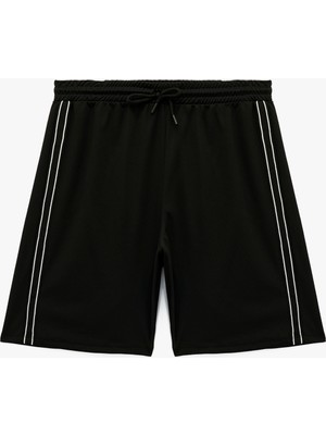 Beli Lastikli Bağlamalı Yanları Şerit Detaylı Spor Şort