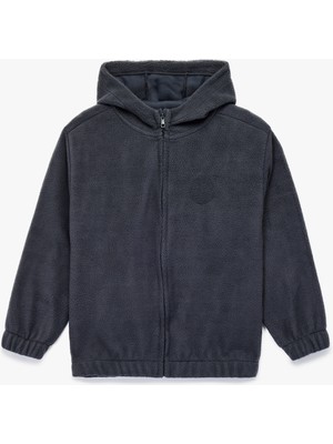Uzun Kollu Fermuarlı Kapşonlu Polar Sweatshirt