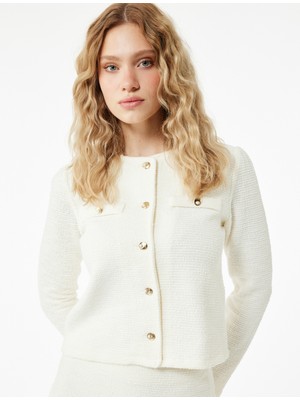 Slim Fit Uzun Kollu Aplike Detaylı Dokulu Bisiklet Yaka Hırka