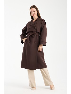 Bolivente Acı Kahve Oversize Rüzgarlık Detaylı Trençkot 46167