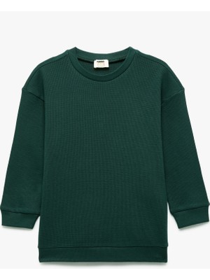 Pamuklu Uzun Kollu Bisiklet Yaka Oversize Basic Sweatshirt