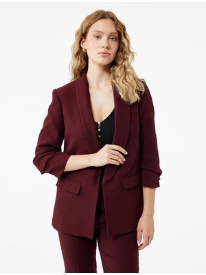 Krep Kumaş Regular Fit Şal Yaka 3/4 Kollu Blazer Ceket