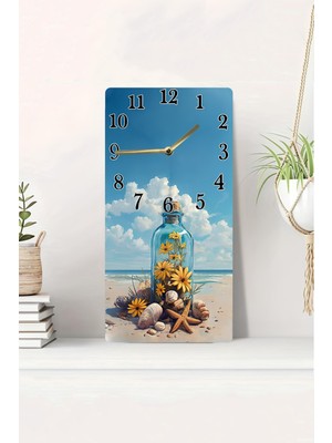 Mdf Dikdörtgen Saat – Deniz ve Çiçek Tasarımlı 30X60 cm Uv Baskı – USD039