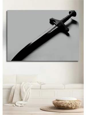 Epik Kılıç Kara Kalem Görünümlü Dekoratif Ahşap Ev/işyeri/ofis Kare Tablo