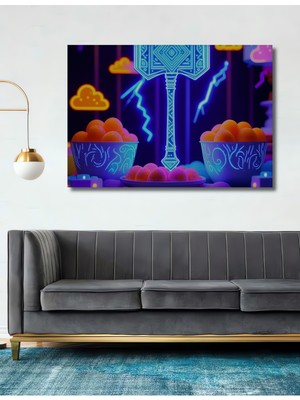 Neon Işıklarla Thor Çekici ve Tatlılar Dünyası Ev/işyeri/ofis Dekoratif Ahşap Kare Tablo