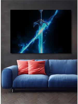 Elektrik Mavi Kılıç Efsanesi Dekoratif Ahşap Ev/işyeri/ofis Kare Tablo