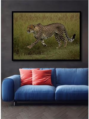 Çerçeve Görünümlü Çita Hız Tutkusu Yağlı Boya Görünümlü Ev/işyeri/ofis Dekoratif Ahşap Kare Tablo