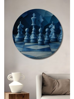 Mavi Dekoratif Ahşap Görünümlü Satranç Modern Sanat Ev/işyeri/ofis Yuvarlak Tablo
