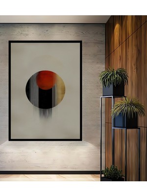 Çerçeve Görünümlü Minimalist Geometrik Denge Yağlı Boya Görünümlü Dekoratif Ahşap Ofis Kare Tablo