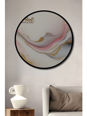 Çerçeve Görünümlü Pembe Altın Mermer Desenli Dekoratif Ahşap Ev/işyeri/ofis Yuvarlak Tablo