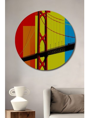 Pop Art Golden Gate Köprüsü Dekoratif Ahşap Dekoratif Ev/işyeri/ofis Yuvarlak Tablo