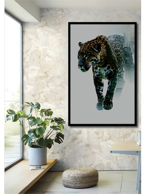 Çerçeve Görünümlü Dijitalleşen Jaguar Modern Sanat Dekoratif Ahşap Ev/işyeri/ofis Kare Tablo