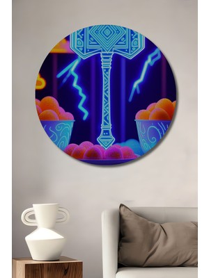 Neon Işıklarla Thor Çekici ve Tatlılar Dünyası Ev/işyeri/ofis Dekoratif Ahşap Yuvarlak Tablo