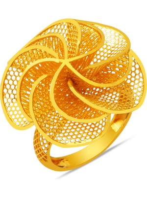 Rüzgar Gülü Taşsız Altın Yüzük