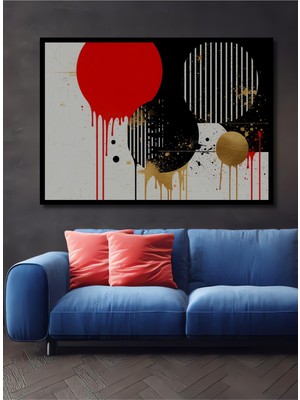 Çerçeve Görünümlü Dairesel Modern Soyut Sanat Yağlı Boya Görünümlü Dekoratif Ahşap Ofis Kare Tablo