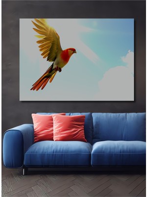 Güneşin Kanatlarında Kuş Yağlı Boya Görünümlü Dekoratif Ahşap Ev/işyeri/ofis Kare Tablo