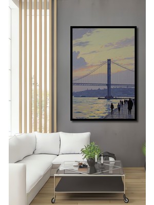 Çerçeve Görünümlü Istanbul Boğaz Köprüsü Yağlı Boya Görünümlü Muhteşem Ahşap Ofis Kare Tablo