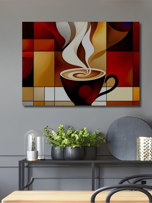 Modern Sanat Kahve Keyfi Yağlı Boya Görünümlü Dekoratif Ahşap Ev/işyeri/ofis Kare Tablo