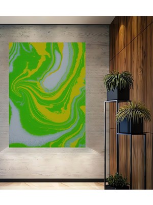 Neon Yeşil Sarı Mermer Desenli Soyut Sanat Dekoratif Ahşap Ev/işyeri/ofis Kare Tablo