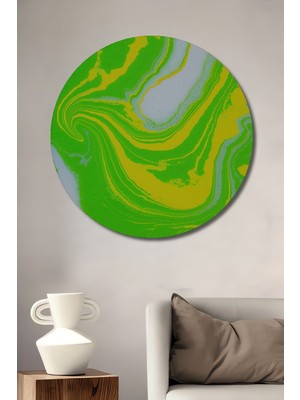 Neon Yeşil Sarı Mermer Desenli Soyut Sanat Dekoratif Ahşap Ev/işyeri/ofis Yuvarlak Tablo