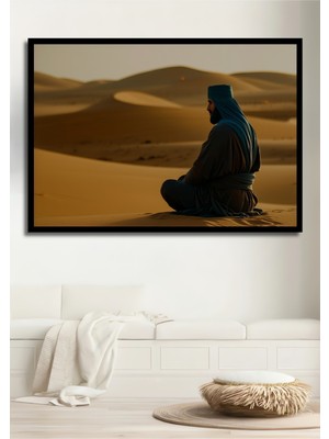 Çerçeve Görünümlü Çöl Meditasyonu Yağlı Boya Görünümlü Dekoratif Ahşap Ev/işyeri/ofis Kare Tablo