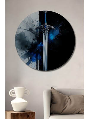 Efsanevi Kılıç Sulu Boya Görünümlü Dekoratif Ahşap Ev/işyeri/ofis Yuvarlak Tablo