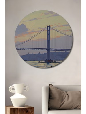 Istanbul Boğaz Köprüsü Yağlı Boya Görünümlü Muhteşem Dekoratif Ahşap Ev/işyeri/ofis Yuvarlak Tablo