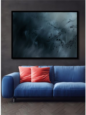 Çerçeve Görünümlü Müzik Notası Dumanlı Modern Sanat Dekoratif Ahşap Ev/işyeri/ofis Kare Tablo
