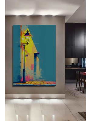 Sokak Lambası Modern Sanat Yağlı Boya Görünümlü Dekoratif Ahşap Ev/işyeri/ofis Kare Tablo