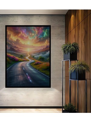 Çerçeve Görünümlü Sonsuzluğa Giden Yol Yağlı Boya Görünümlü Dekoratif Ahşap Işyeri/ofis Kare Tablo