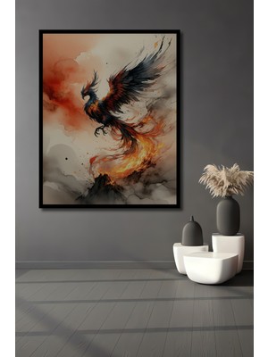 Çerçeve Görünümlü Ateş Kuşu Phoenix Sulu Boya Görünümlü Dekoratif Ahşap Ev/işyeri/ofis Kare Tablo