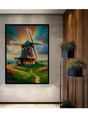 Çerçeve Görünümlü Işıltılı Rüzgar Gülü Masalı Dekoratif Ahşap Ev/işyeri/ofis Kare Tablo