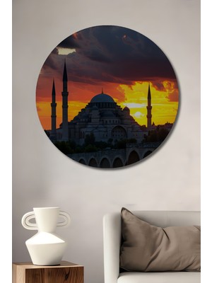 Istanbul Süleymaniye Cami Gün Batımı Yağlı Boya Görünümlü Dekoratif Ahşap Ev/işyeri/ofis Tablo
