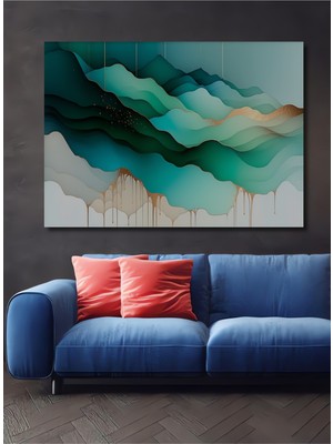 Zümrüt Çağlayanı Yağlı Boya Görünümlü Modern Sanat Dekoratif Ahşap Ev/işyeri/ofis Kare Tablo