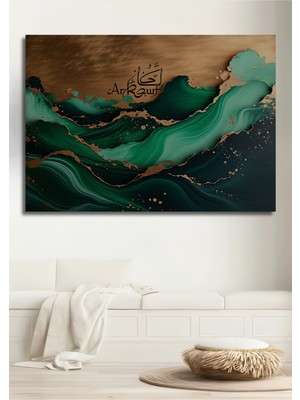 Altın Dokunuşlu Yeşil Mermer Desenli Modern Sanat Dekoratif Ahşap Ev/işyeri/ofis Kare Tablo