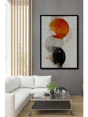 Çerçeve Görünümlü Soyut Küreler Modern Sanat Yağlı Boya Görünümlü Dekoratif Ahşap Ofis Kare Tablo