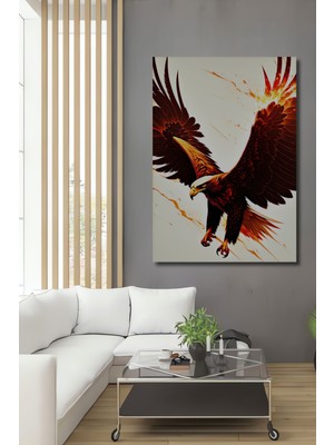 Ateşten Kanatlı Kartal Yağlı Boya Görünümlü Dekoratif Ahşap Ev/işyeri/ofis Kare Tablo