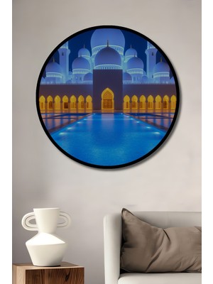 Çerçeve Görünümlü Şeyh Zayed Camii Gece Mavi Cazibesi Dekoratif Ahşap Ev/işyeri/ofis Yuvarlak Tablo
