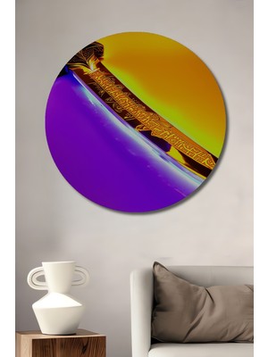 Altın Işıltılı Kılıç Yağlı Boya Görünümlü Dekoratif Ahşap Ev/işyeri/ofis Yuvarlak Tablo