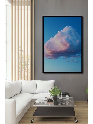 Çerçeve Görünümlü Pembe Rüyalar Bulutlar Yağlı Boya Görünümlü Dekoratif Ahşap Ofis Kare Tablo