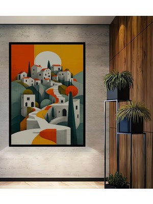 Çerçeve Görünümlü Modern Şehir Merdivenleri Yağlı Boya Görünümlü Dekoratif Ahşap Ofis Kare Tablo