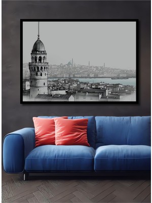 Çerçeve Görünümlü Galata Kulesi Istanbul Kara Kalem Görünümlü Dekoratif Ahşap Ofis Kare Tablo